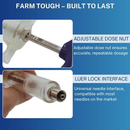 Reusable Veterinary Syringe with Dose Nut (30cc) – Durable Plastic Barrel - size: 30cc