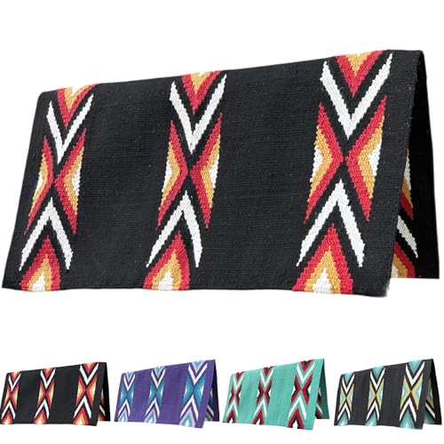 Majestic Ally Western Saddle Blanket, Canyon Diamond Design, New Zealand Wool, Handwoven Horse Tack, 36x34 Inches - color: Black Red