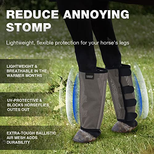 Harrison Howard Loose Fitting Fly Boots UV-Protective Extra Tough Mesh Ventilated Four Fasteners Stay-on Design Protect Horse Legs & Stomp-Reducing Set of 4 Dark Grey Mini - color: Dark Grey, size: Mini