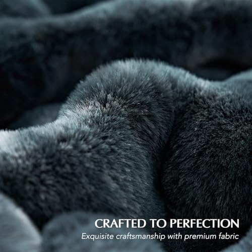 EverGrace Faux Rabbit Fur Bubble Throw Blanket, 60"x80", Marble Deep Indigo - color: Deep Indigo Marble, size: 60"x80"