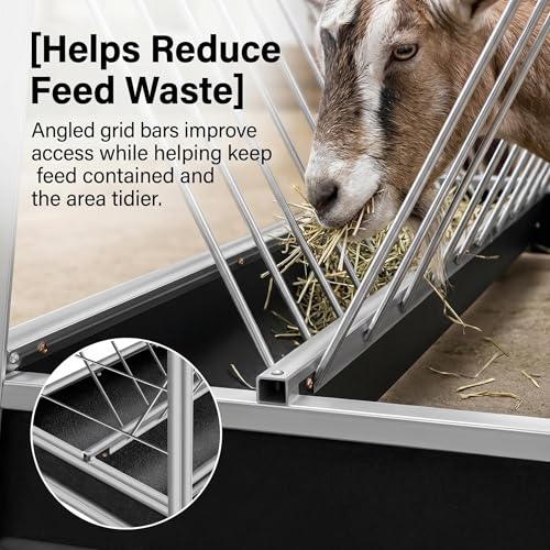 30 Gallon Large Livestock Feeding Trough, 59-Inch Heavy Duty Galvanized Steel Hay Feeder for 15+ Goats, Rust-Proof Metal Sheep Feeder for Pigs, Horses, and Cattle, Ideal for Farm & Ranch