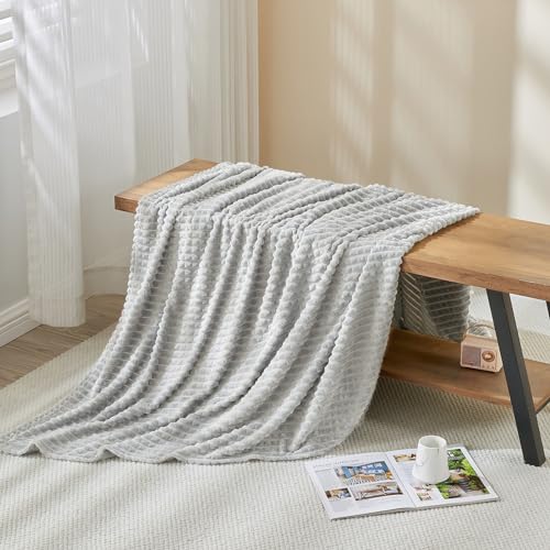 EMME Fleece Throw Blanket Luxury Flannel for Couch Bed Sofa Chair, Soft, Plush, Warm and Cozy Blanket with Geometric Grid Design (Light Grey, 50'' x 60'') - color: 09-grid-light Grey, size: Throw