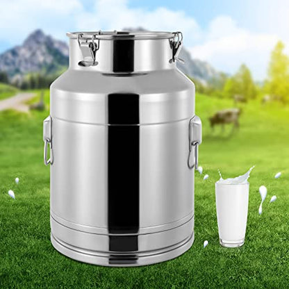 7.39Gal Stainless Steel Milk Can Milk Jug with Lid Sealed Wine Pail Bucket Heavy Duty Transport Barrel Liquid Storage Container for Home, Farm (28L/7.39Gal 304 SS) - size: 28L/7.39Gal 304 SS