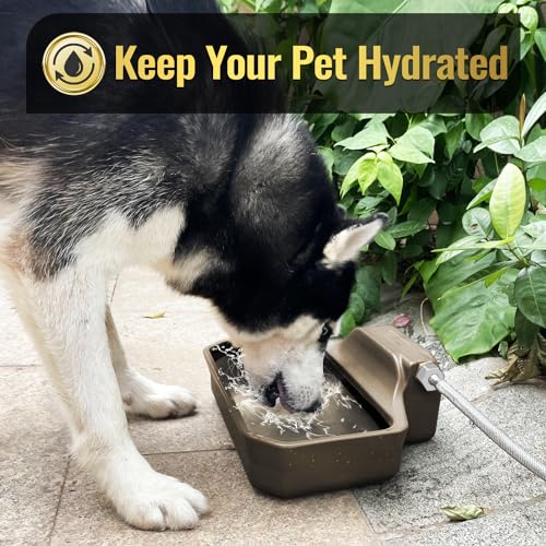 135OZ Automatic Water Dispenser for Large Dogs Patented Outdoor Dog Water Bowl Dispenser Automatic Dog Feeder Fit 3/4'' GHT Faucet Dog Waterer Include Water Hose Extra-Large Drinking Area Brown - color: Brown