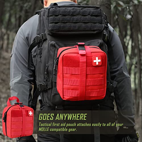LIVANS 1000D First Aid Bag Empty, Medical Ifak Pouch for Emergency & EMT - color: Red(7.1"l X 3.5"w X 8"h)