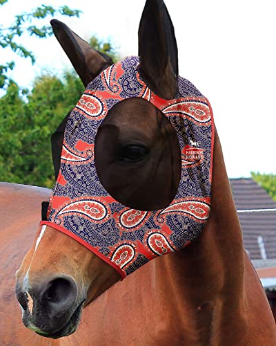 Harrison Howard Super Comfort Stretchy Fitting Horse Fly Mask with UV Protection Soft on Skin with Breathability Orange Paisley M Cob