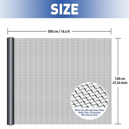 MAGZO 304 Stainless Steel Mesh Window Screen Roll 47in x 16ft - 22 Mesh - color: Black, size: 47" x16FT