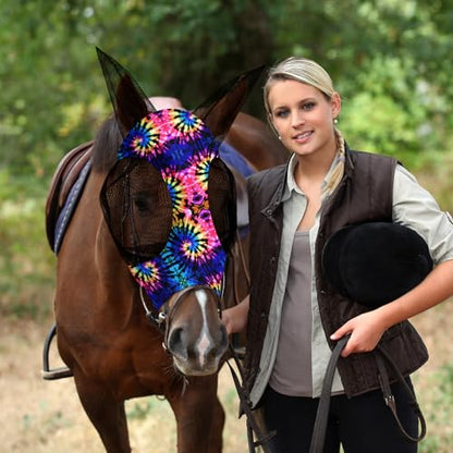 Frienda 4 Pcs Horse Fly Mask with Ears Mesh Comfort, Tie-dye, Medium - size: Medium