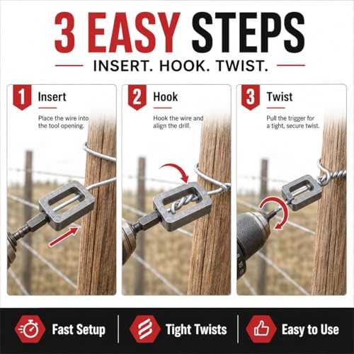 Wire Twister Tool for Drill, Heavy Duty Drill Wire Twister for 9 & 11 Gauge Fence Wire, Wire Twisting Tool with 1/4" Hex Shank for Fence Repair, Rebar Tying, Farm, Garden and Construction (9#+11#)