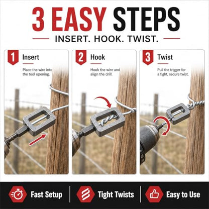 Wire Twister Tool for Drill, Heavy Duty Drill Wire Twister for 9 & 11 Gauge Fence Wire, Wire Twisting Tool with 1/4" Hex Shank for Fence Repair, Rebar Tying, Farm, Garden and Construction (9#+11#)