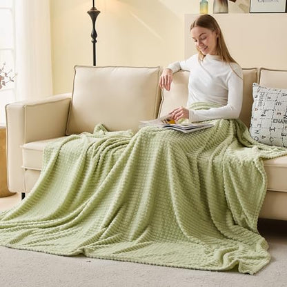 EMME Fleece Throw Blanket Luxury Flannel for Couch Bed Sofa Chair, Soft, Plush, Warm and Cozy Blanket with Geometric Grid Design (Sage Green, 60'' x 80'') - color: 15-grid-sage Green, size: Twin