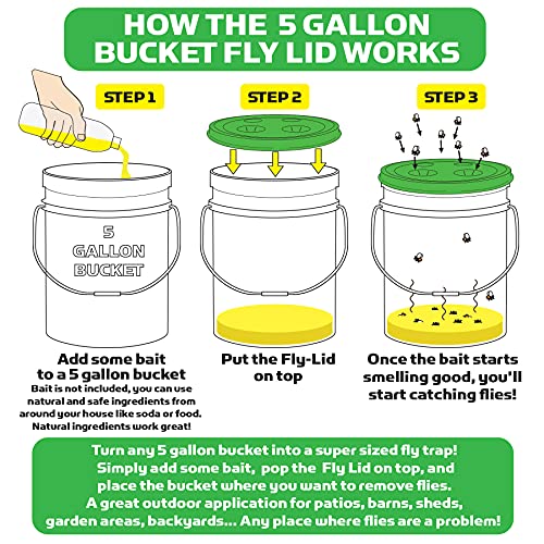 Billy-Bob Fly-Lid 5 Gallon Bucket Fly Lid (3 Pack) Turn Any 5 Gallon Bucket into a Fly Trap!
