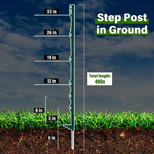Sintuff 50 Pack Electric Fence Posts, 40 Inch Plastic Step in Heavy Duty Sturdy Fence Posts for Farm Garden Yard Temporary Outdoor Wire Fencing(Green) - color: Green