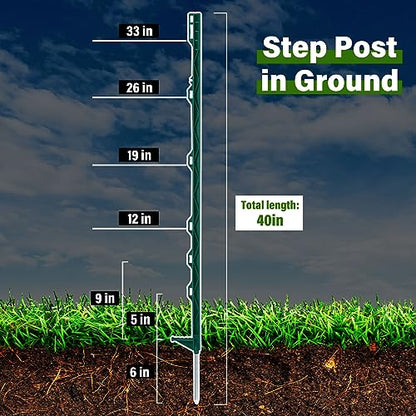 Sintuff 50 Pack Electric Fence Posts, 40 Inch Plastic Step in Heavy Duty Sturdy Fence Posts for Farm Garden Yard Temporary Outdoor Wire Fencing(Green) - color: Green