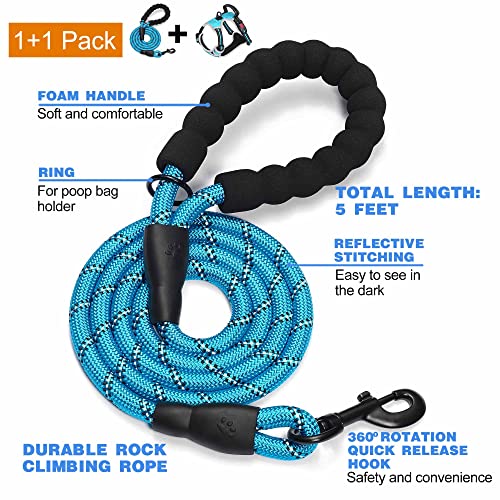 tobeDRI No Pull Dog Harness Adjustable Reflective Oxford Easy Control Medium Large Dog Harness with A Free Heavy Duty 5ft Dog Leash, Blue/Grey, L - color: Blue/Grey, size: Large