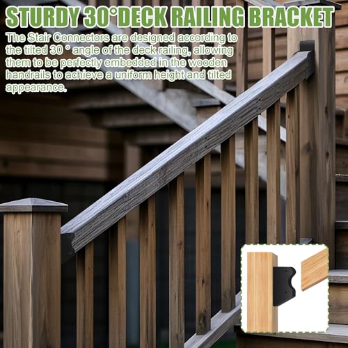 8 Pair 30° Deck Railing Bracket Stair Connector Stainless Steel 2"x4"(Actual 1.5"X3.5") Suitable for Staircase Handrail, Wooden Column Fence