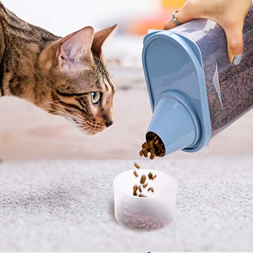 2 Pack 2lb/2.5L Pet Food Storage Container with Measuring Cup, Can Covers and Bowl for Small Dog, Cat, Waterproof-BPA Free - color: Blue 2.5L