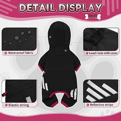 Dog Raincoat, Waterproof Dog Rain Jacket with Hood, Dog Rain Coat with Leash Hole, Reflective Strap for Small Medium Dogs, Lightweight Puppy Clothes(Black,S) - color: Black, size: S(Back Length12'')