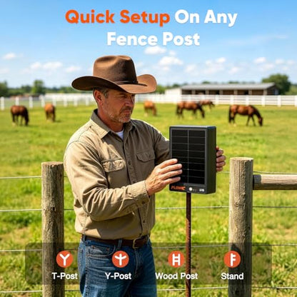 Solar Electric Fence Charger for Livestock: 0.2J 10 Miles Electric Fence Energizer with Rechargeable Battery, Portable Powered Electric Fence for Horses Cattle Sheep Protection