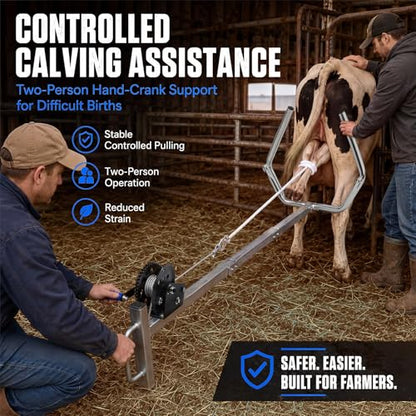 80'' Calf Puller with Hand Crank Gear System and Nylon Rope