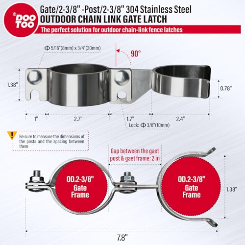 Stainless Steel 2-3/8" x 2-3/8" Chain Link Gate Latch （Fit 2-3/8" Gate Frame）, Heavy Duty Chain Link Fence Gate Fork Latch with Hole for Padlock 1Pack - color: 2-3/8"x2-3/8"