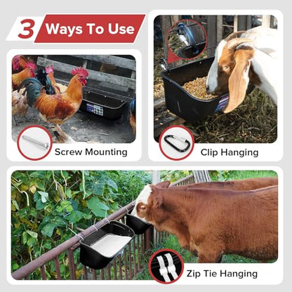 Goovilla Large Feed Trough, Hanging or Screw-in, 2 Pack 9 Quart, Black - color: Black, size: 9 Quart
