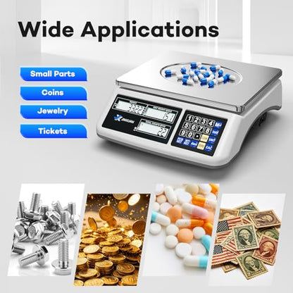 Counting Scale (66lb/30kg, 0.1g), lb/oz/g/kg Industrial Parts Scale with Dual LCD Display, Digital Inventory Scale for Small Parts Coins Pieces Tickets, Precision Gram Scale with Alarm Mode - style: 30kg x 0.1g with 3 Displays
