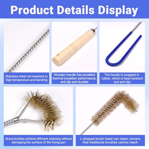 3 PCS Fryer Cleaning Tools with Deep Fryer Brass L-Shaped Brush, Deep Fryer Cleanout Rod, Long Handle Deep Basket Brush for Restaurants, Air Fryers, Deep Fat Fryers - color: 3pcs Brass Brush