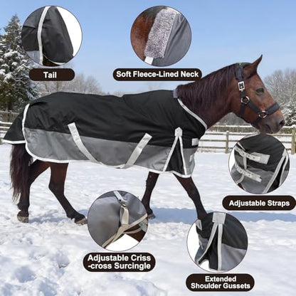 Winter Blanket for Mini Horse, Pony, Donkey, Llama, Alpaca, Small Equine- 220g Filled Medium Weight Winter Horse Blanket - 1200D Water Resistant (55‘’) - size: 55‘’