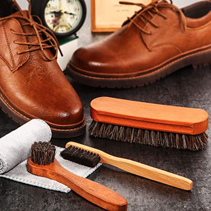 4 Pcs Horsehair Shine Shoes Brush Kit Polish Dauber Applicators Cleaning Leather Shoes Boots Care Brushes Suede Cleaner Brush with Microfiber Shoe Cloth(4 Pcs Style A) - style: 4 Pcs Style A