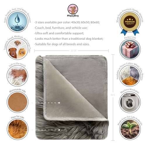 IHAPPYDOG Faux Fur Dog Blanket, Waterproof Couch Cover, Grey 40"x30" - color: Grey, size: 40" x 30"