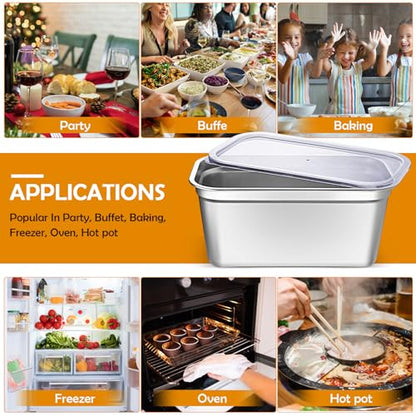 8 Pcs 304 Stainless Steel Food Storage Containers with Lids 1/3 Size Hotel Pan Chicken Food Grade Pans Metal Meal Containers for Restaurant Stackable Kitchen Freezer Buffet(6 Inch Deep) - size: 6 Inch Deep