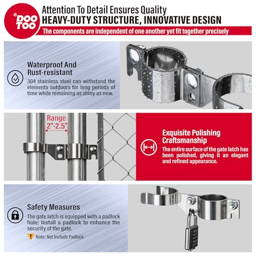 Stainless Steel 1-7/8" x 1-7/8" Chain Link Gate Latch （Fit 1-7/8" Gate Frame）, Heavy Duty Chain Link Fence Gate Fork Latch with Hole for Padlock 1Pack - color: 1-7/8"x1-7/8"