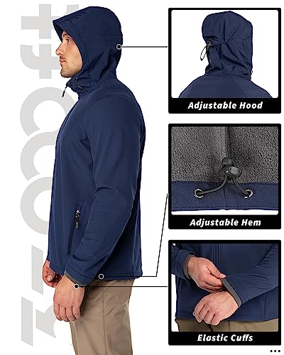 33,000ft Men's Hooded Softshell Jacket Waterproof Lightweight Insulated Windbreaker Fleece Lined Rain Shell Jacket - color: Navy, size: Large