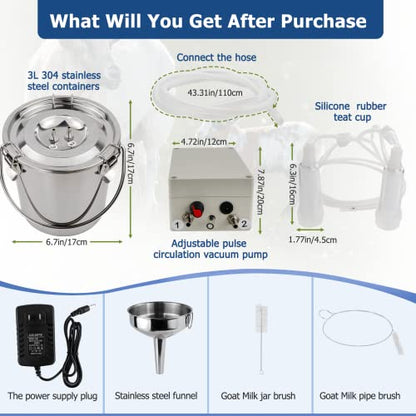 2026 Upgrade 3L Goat Milking Machine, Continuously Adjustable Suction Pulsation Vacuum Electric Milker, Portable Livstock Milking Machine with Stainless Bucket(US Plug)(3L Goat) - size: 3L Adjustable Sheep Milking Machine
