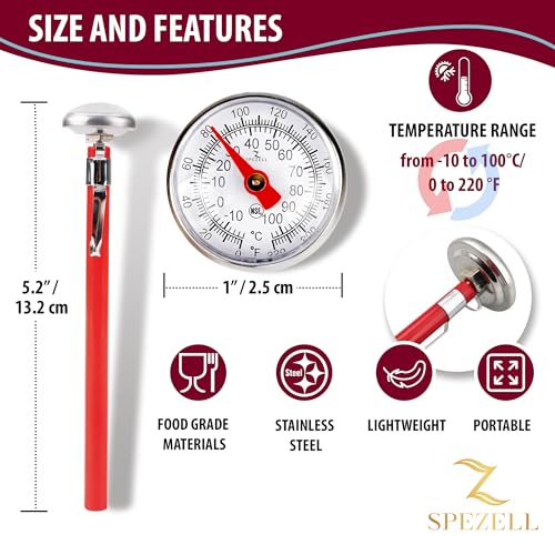 3Pack Immediate Read High Precision Food Thermometer 1 inch Staineless Dial Pocket Thermometer for Milk Frothing, Coffee, Baby Bottles, Meat and Other Food and Drink