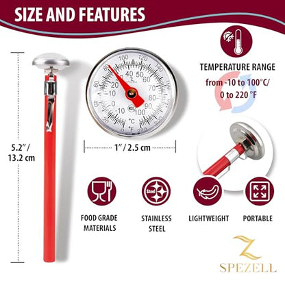 3Pack Immediate Read High Precision Food Thermometer 1 inch Staineless Dial Pocket Thermometer for Milk Frothing, Coffee, Baby Bottles, Meat and Other Food and Drink
