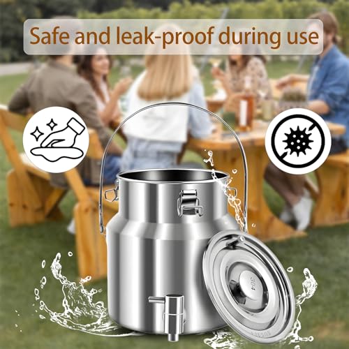 304 Stainless Steel Milk Can with Spigot 5L/1.3 Gal Milk Can Drink Dispenser with Sealed Lid & Handle, for Iced Tea, Water, Milk, Wine, Juice, Home Kitchen, Cafes, Restaurants - size: 169.1 Ounces