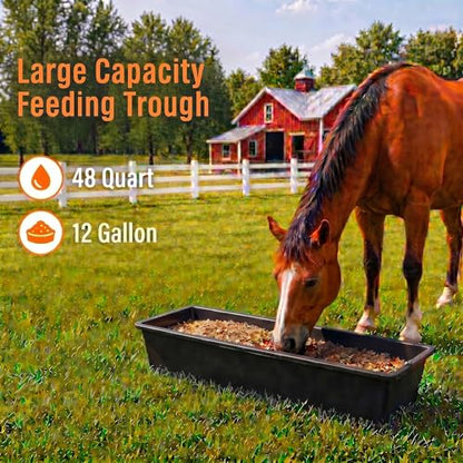 6 Pcs Water Trough 48 Quart / 12 Gallon Horse Trough Livestock Water Troughs 39 inch Plastic Goat Feeder Trough Farm Animal Feeding for Chicken Sheep Pig and Cattle