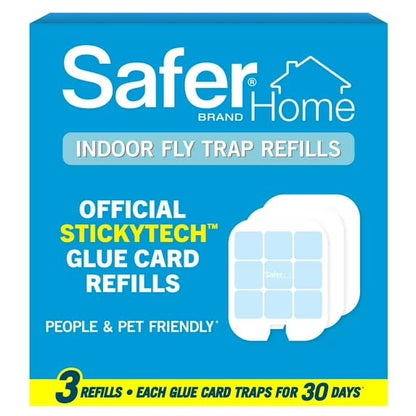 Safer Premium Indoor Fly Trap Glue Card Refills – 3-Pack Replacement Sticky Cards – Compatible with Safer Home SH502 Plug-in Trap – Long-Lasting Fruit Fly, Gnat & Moth Control