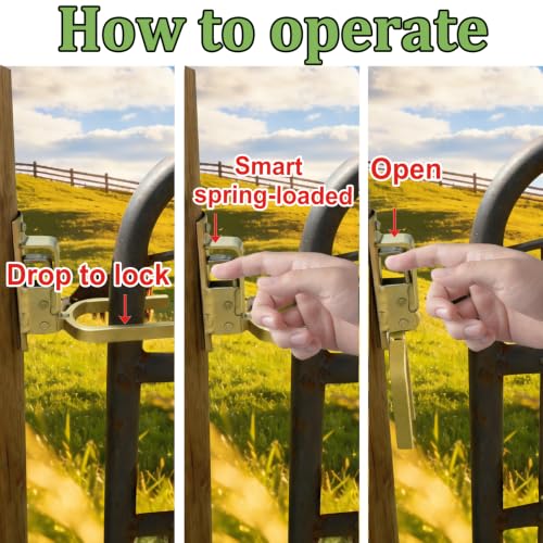 1PCS Heavy Duty Automatic Locking Gate Latch- Farm/Ranch Fence Latch with Zinc Coating, One-Hand Operation & Spring Lock, Easy Install for Wood/Metal/Pipe Fences