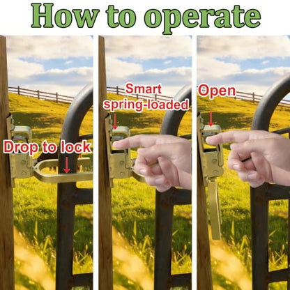 1PCS Heavy Duty Automatic Locking Gate Latch- Farm/Ranch Fence Latch with Zinc Coating, One-Hand Operation & Spring Lock, Easy Install for Wood/Metal/Pipe Fences