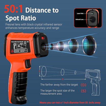 Infrared Thermometer Gun, -58°F to 2732°F, Dual-Mode 50:1 - color: Orange/-58°F to 2732°F and -4°F to 932°F