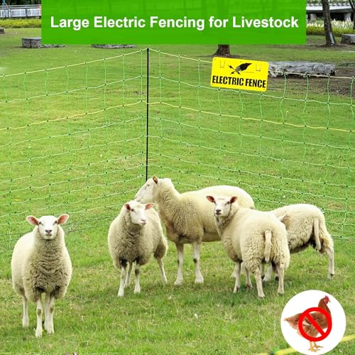 Electric Fence Netting,Livestock Neting,49.6" x 164' Portable Electric Net Fence for Goats,Sheep, Lambs,Hogs in Backyards,Farms,Ranches,Homesteads and Gardens,(14 Posts, 2 Spikes,Green) - size: 49.6" x 164'