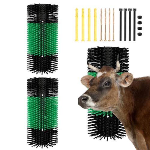 Livestock Scratching Brush with 4 Screws – Cattle and Horse Grooming Brushes, Itch Relief for Horse, Goat, Cattle，Cow,Sheep， and Pig，Animal Back Scratching – Black & Green