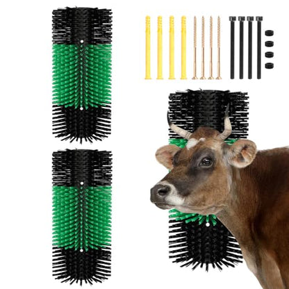 Livestock Scratching Brush with 4 Screws – Cattle and Horse Grooming Brushes, Itch Relief for Horse, Goat, Cattle，Cow,Sheep， and Pig，Animal Back Scratching – Black & Green