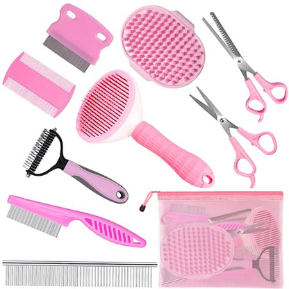 Complete Pet Grooming Solution by Dog - 9PCS Kit with Slicker Brush, Deshedding Tool, and Grooming Comb for All Breeds and Sizes, Promotes Healthy Skin and Coat - color: Pink, size: 10 PCS