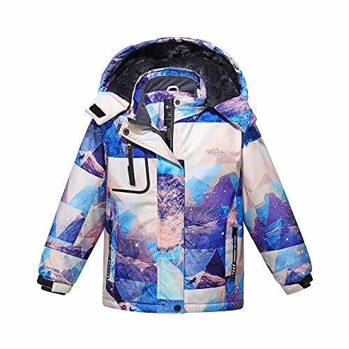 wantdo Girls Winter Ski Coat Fleece Snowboarding Jacket Waterproof 10000mm | Removable Hood, Chest Pocket, Fleece Lining, Windproof, Machine Washable - color: Mountain Flora, size: 6-7