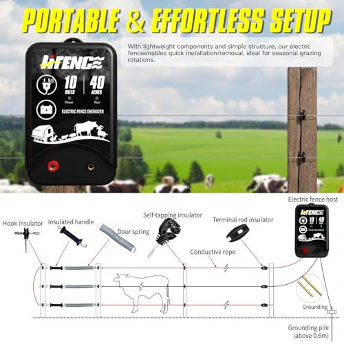 AC/DC 2-in-1 Power Supply, Electric Fence Energizer for 10 Mile Preventing Wild Animal Intrusion, 40 Acre Coverage, 12V Input, 12KV 2 Joule Output, Deter Predators, Contain Cattle, Cow and Livestock - color: BLACK-Base Model