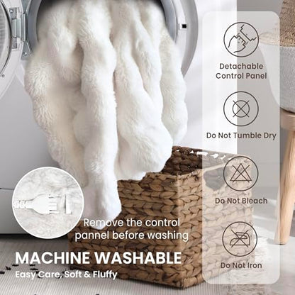 Electric Heated Blanket for Girls & Women, Soft & Luxurious,Faux Fur Heating Throw Blankets, 6 Heat Settings, Overheat Protection, Quick Heating, Memory Function, Giftable, 50"x60",Off White - color: Off White